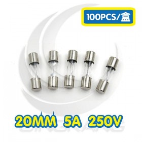 20mm 5A 250V 玻璃保險絲 鐵頭 (100PCS/盒)