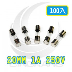 20mm  1A 250V 玻璃保險絲 鐵頭 (100PCS/盒)