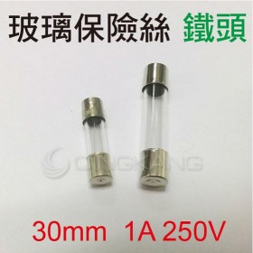 30mm 1A 250V 玻璃保險絲 鐵頭 (100PCS/盒)