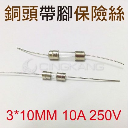 3*10MM 10A 250V 銅頭帶腳保險絲 (10入)