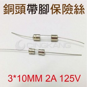 3*10MM 2A 125V 銅頭帶腳保險絲(10入)