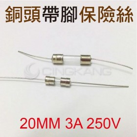 20MM 3A 250V 銅頭帶腳保險絲(5入)