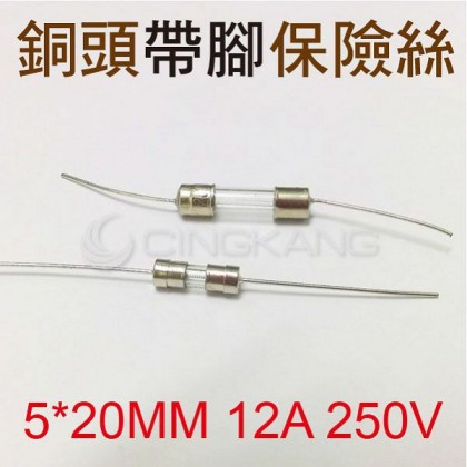 5*20MM 12A 250V 銅頭帶腳保險絲(10入)