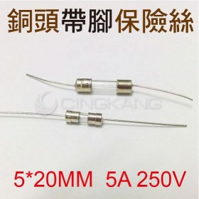 5*20MM  5A 250V 銅頭帶腳保險絲 (10入)