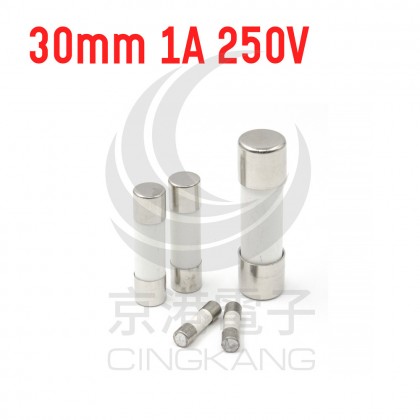 30mm 1A 250V 陶瓷保險絲管 鐵頭 (100入/盒)