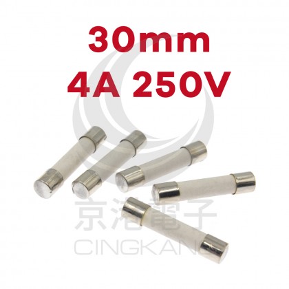 30mm 4A 250V 陶瓷保險絲管 鐵頭 (5入)