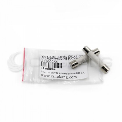 30mm 15A 250V 陶瓷保險絲管 快熔 鐵頭 (2入)