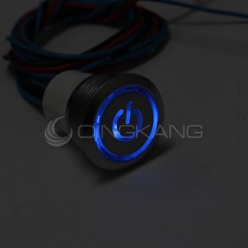 19mm天使眼開關(電源符號/有段) 藍色帶線12V(防水鋅合金)
