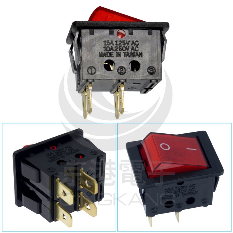 4P2段黑殼紅燈翹板開關ON/OFF 15A 125V/ 10A 250V