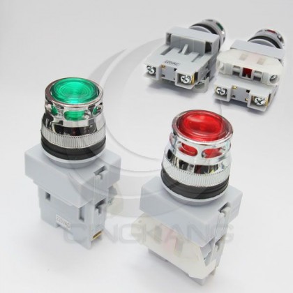 AP LED平頭照光按鈕(#25)-綠 220V 1a