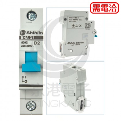 士林電機 BHA31D02 (1P 2A) D型6KA 軌道式迴路保護器