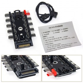 風扇集線一對十 SATA 3針4pin風扇集線器FAN PWM溫控調速12V