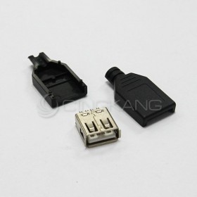 USB三件套插座 A母頭銲線式帶塑膠殼(2入)