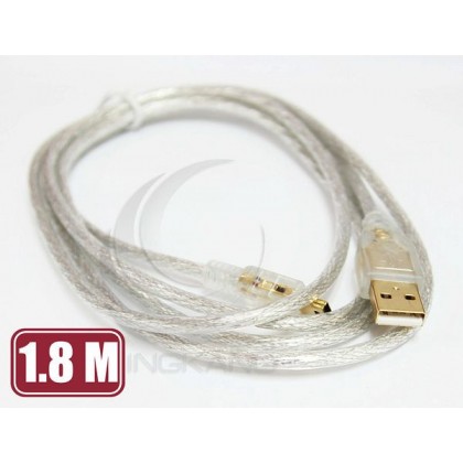 USB A公-迷你5PIN鍍金透明傳輸線1.8M(UB-195) 