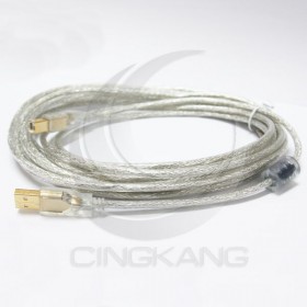 USB2.0 A公-B公鍍金透明強化線 5米 (UB-221)
