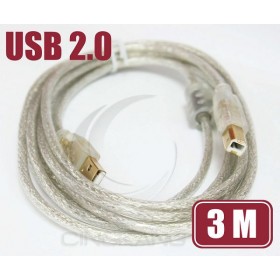 USB2.0 A公-B公鍍金透明強化線 3米 (UB-220)