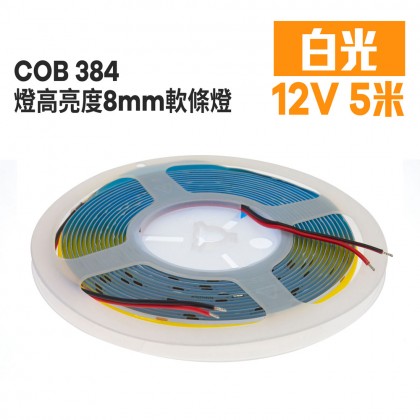 COB 384燈高亮度8mm軟條燈-白光 12V 5米
