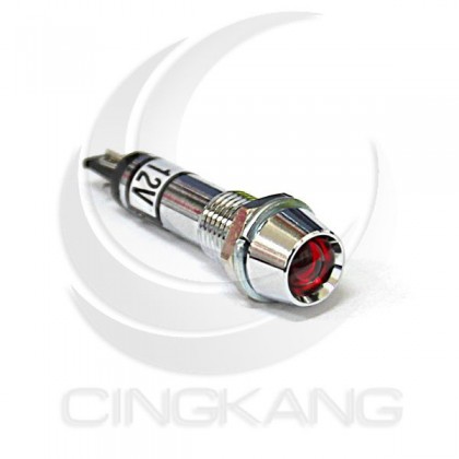 井型銅指示燈12V-紅色 牙8mm36mm總長 (LED)