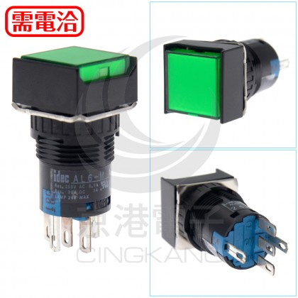 和泉 16/正方形照光復歸 LED24V 1C綠色 IP40 AL6Q-M14GC