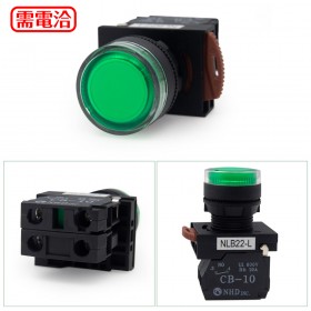 NHD 22mm 照光平頭按鈕開關-綠 1a 24V LED NLB22-L10GA