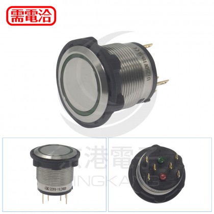 KEYON 金屬不銹鋼按鈕開關S22FU-11L24G 22mm 環形發綠光 1N0+1NC 12-24V