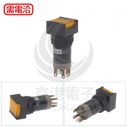 DECA P16LMS2-1abKY 16φLED 24V方形按鈕開關 復歸型 黃色