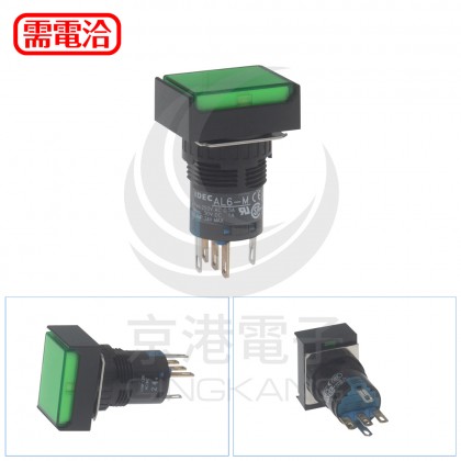 和泉 16/長方形照光復歸 LED24V 1C綠色 IP40 AL6H-M14GC