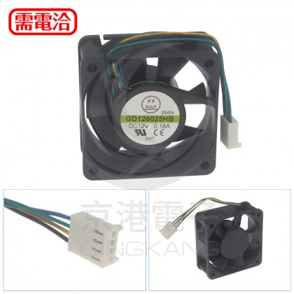 60*60*25mm DC12V GD126025HB(2W7) 80mm+2510-4P長腳 黑黃綠藍