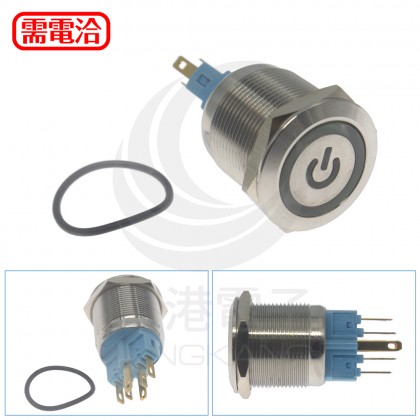 22mm不鏽鋼金屬 平面電源燈 無段天使眼開關-AC110V 綠光