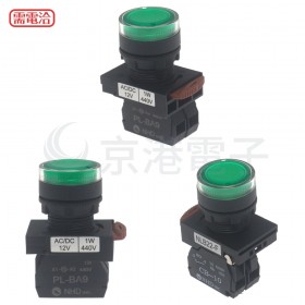 NHD 22mm 照光平頭按鈕開關-綠 1a 12V NLB22-F10GY